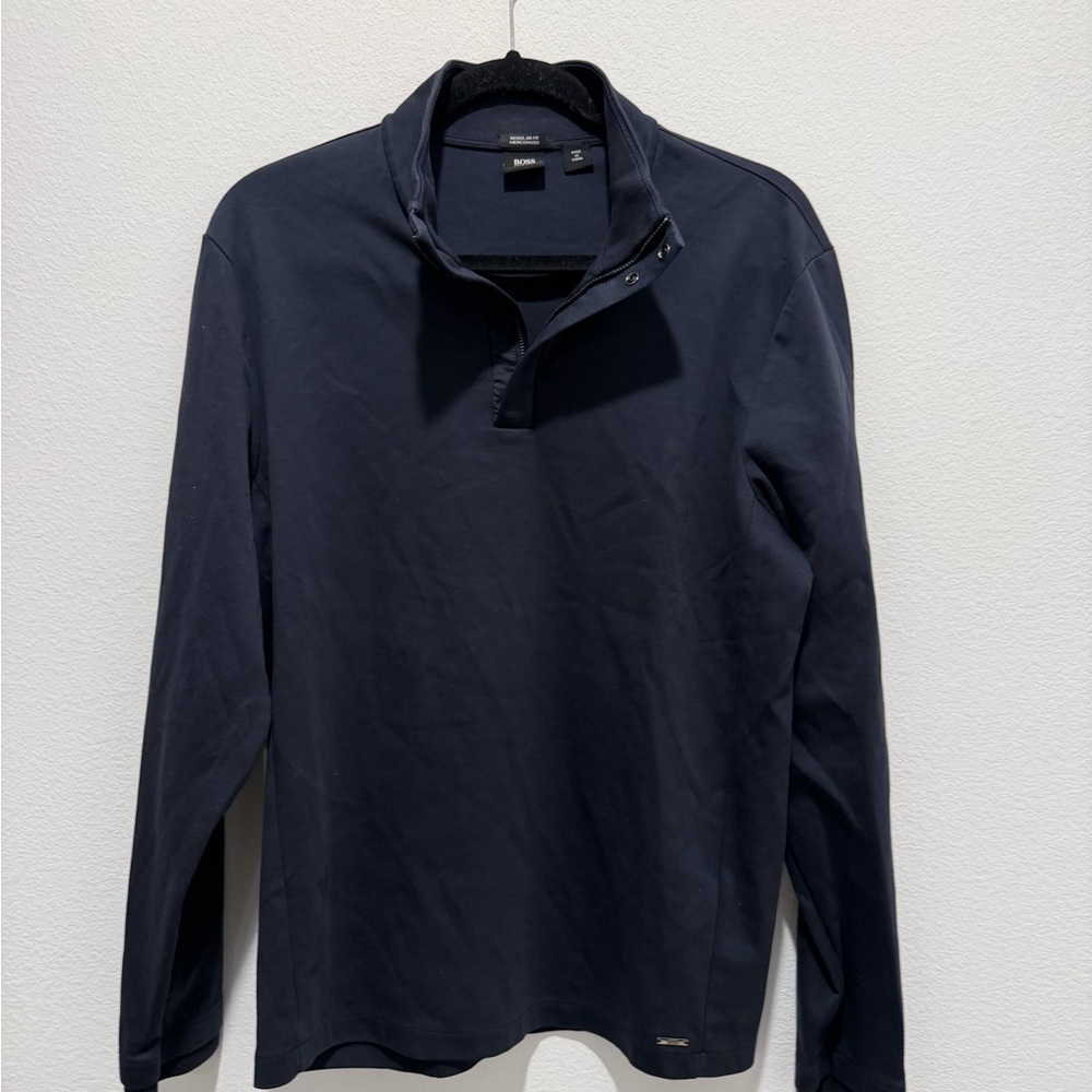 Men's Hugo Boss Sidney Dark Blue Navy Zip Cotton Sweater size L